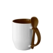 Ceramic Mug With Spoon Colored Rim+Handle 12oz